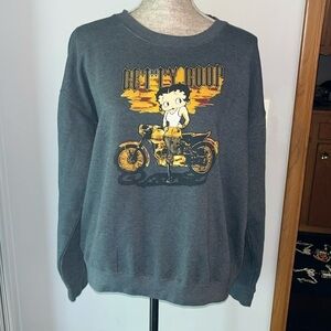 Betty Boop Brisco Sepia Tinted Biker Babes Pullover Crew Neck Sweatshirt Large
